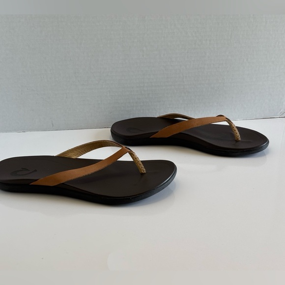 Olukai Ho'opio Flip Flops Women's 6/36 Brown Leather Thong Sandals Slip On Flats - Picture 15 of 15